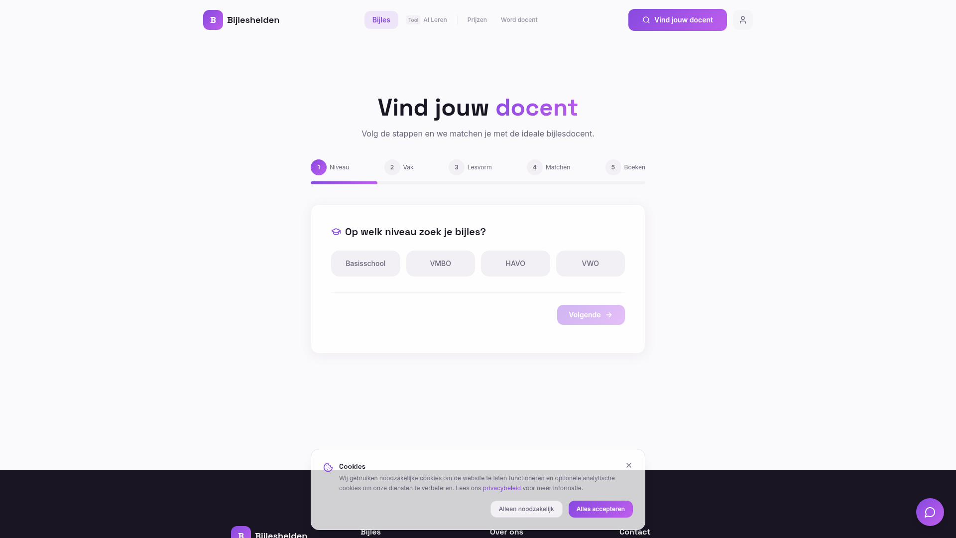 Vind-een-docent flow
